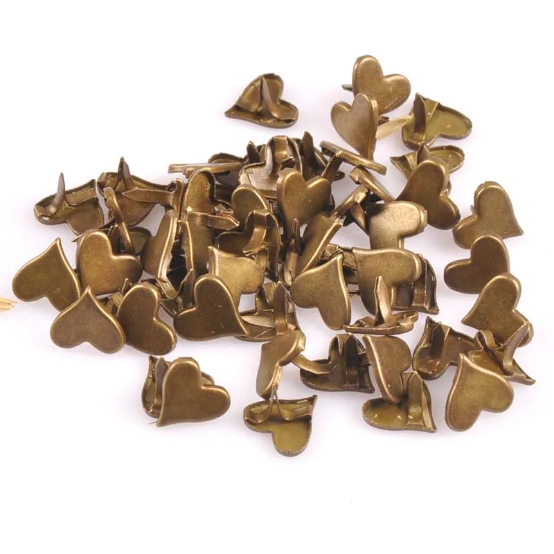 50PCs 11x8mm Mix Lovely Heart Brads Scrapbooking Embellishment Fastener Brads Metal Crafts For shoes Decoration CP1926