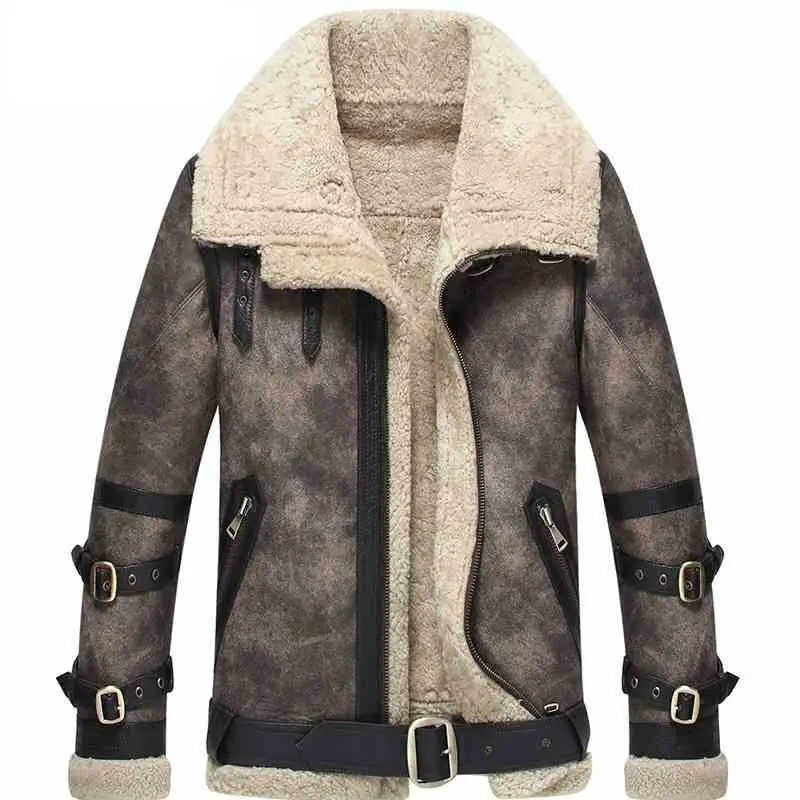 

Men's Shearling Coat Gray Color Flight Jacket B3 B2 100% Genuine Motorcycle Coat Leather Jacket For Men Lambskin Fur Coat WZS