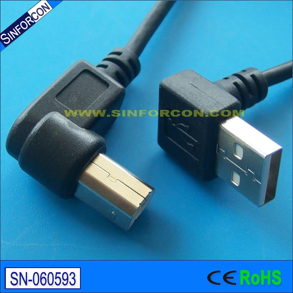 30cm USB-A to USB-B L Shape Printer Lead Up Angled Elbow USB2.0 AM to BM Cable