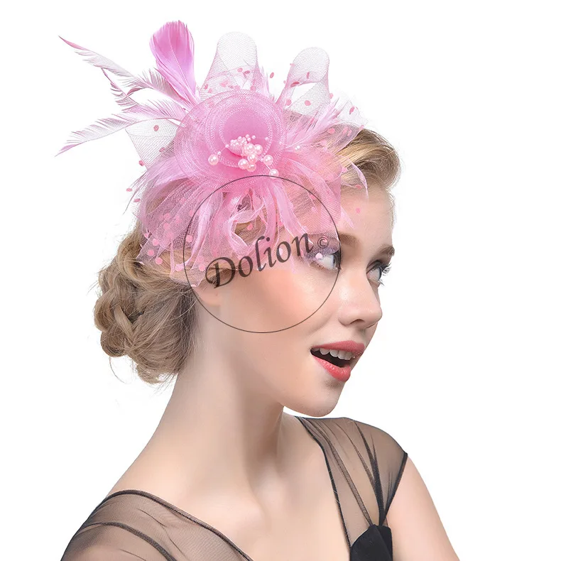 Lady Fedoras Hat Girls Custom Bride Headwear Feather Fedoras Cap Girls Horse Racing Hat Hat Hairpin Hair Accessories B-8294