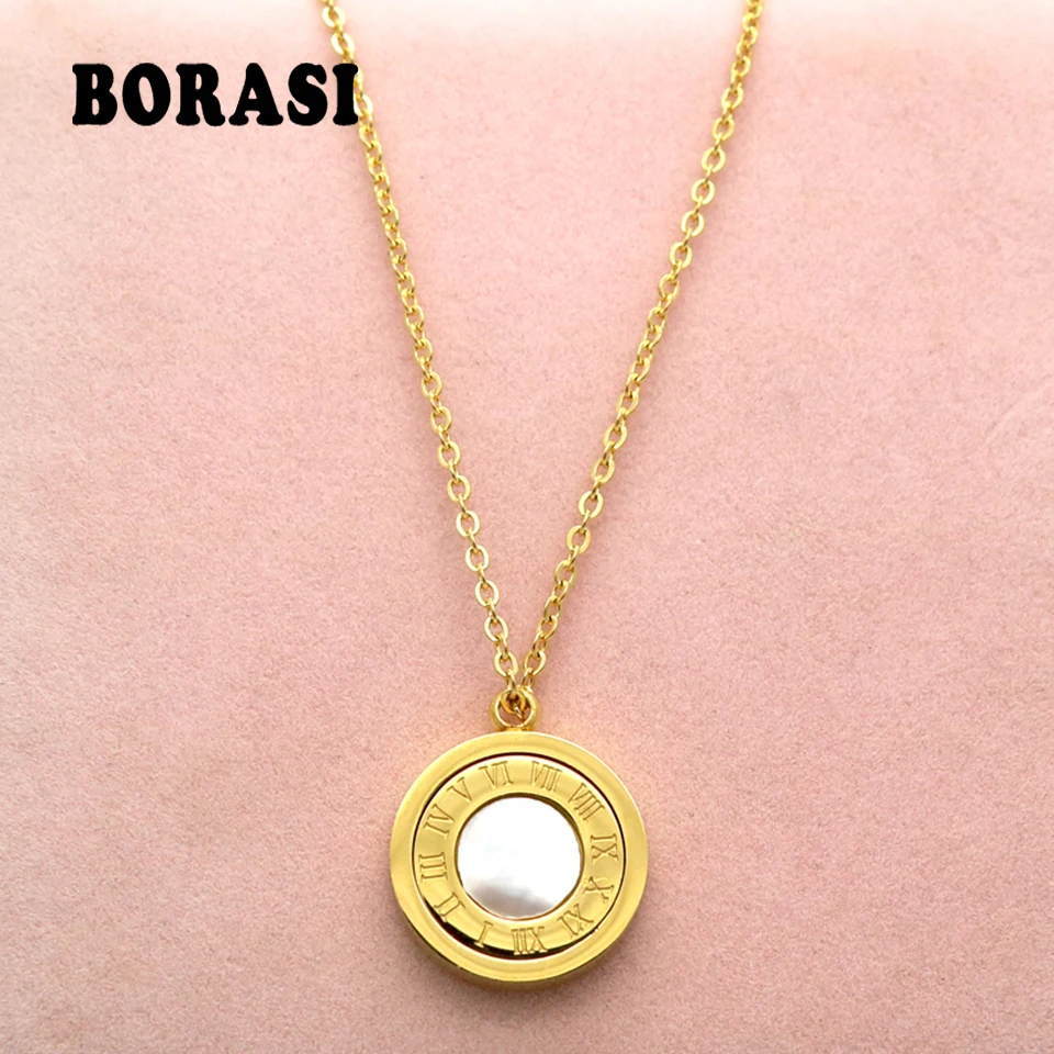 Fashion Spinner Black White Turnable Pendant Necklace For Women Stainless Steel Wedding Female Necklace Wholesale Cool Jewelry