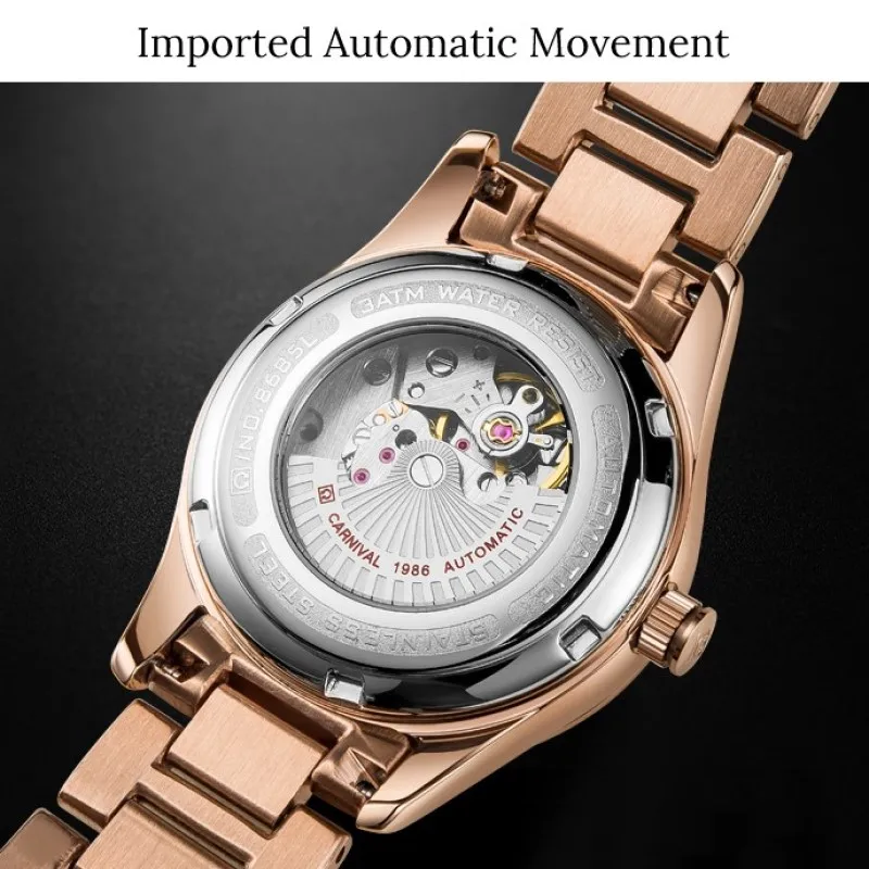 Rose gold Women Watches Top brand luxury CARNIVAL Automatic Watch Women Calendar Sapphire Waterproof Luminous Montre femme 2018