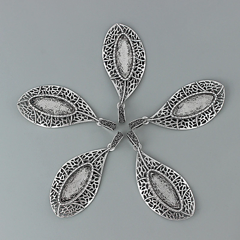 4Pcs Tibetan Silver Teardrop Charms Pendants 36x14mm Waterdrop Bezel Tray Cameo Cabochon Setting For Necklace Jewelry Making