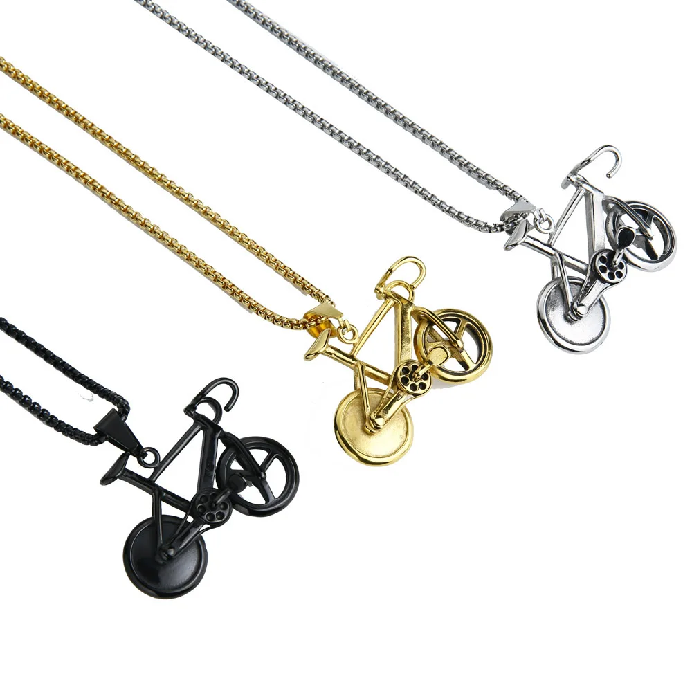 Valily Bicycle Necklace Black Color Stainless Steel Bike Pendants & Chain For Men/Women 2017 Hot Fashion Jewelry Necklaces image 5