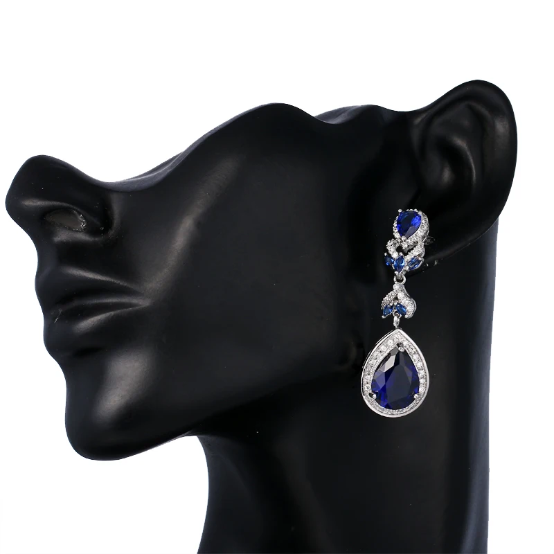 EMMAYA Fashion Deisgn Geometry Silver Color Blue Cz Drop Earrings For Women Long Earrings On Valentine's Day