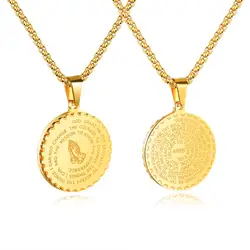 Golden Bible Coin Medal Praying Hands Necklace Pendant & Stainless Steel Chain Religious Prayer Christian Jewelry Dropshipping