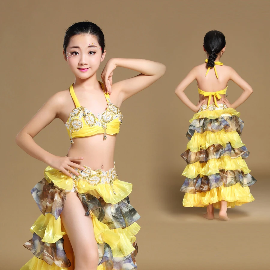 New 2018 Girls Stage Performance Belly Dancing Clothes Oriental Skirts Outfit Kids Children Belly Dance Costume Set