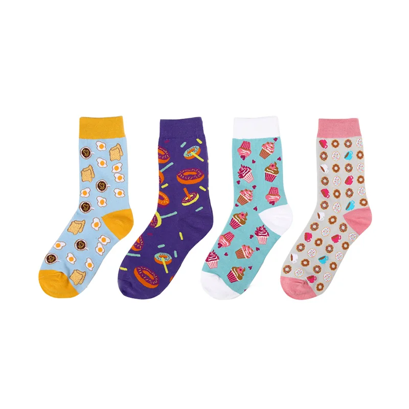 

6 Pairs Cartoon Printing Creative Food Women Socks Omelette Ice Cream Donuts Bread Casual Life Home Funny Socks Sweet Girl Sock