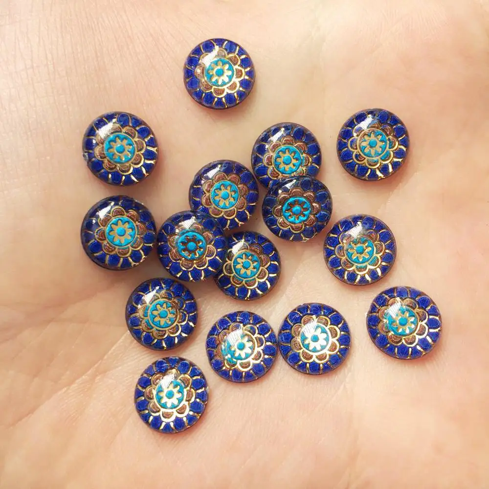 New 80pcs Resin 10mm Round Colorful Flower Flat back rhinestone appliques DIY Wedding scrapbook craft SW41