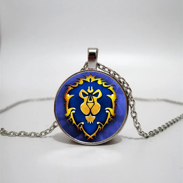 World of Warcraft Charm Necklace WOW Alliance Horde Banner Flag Logo Glass Cabochon Game Necklace for Gamer Souvenir Gift