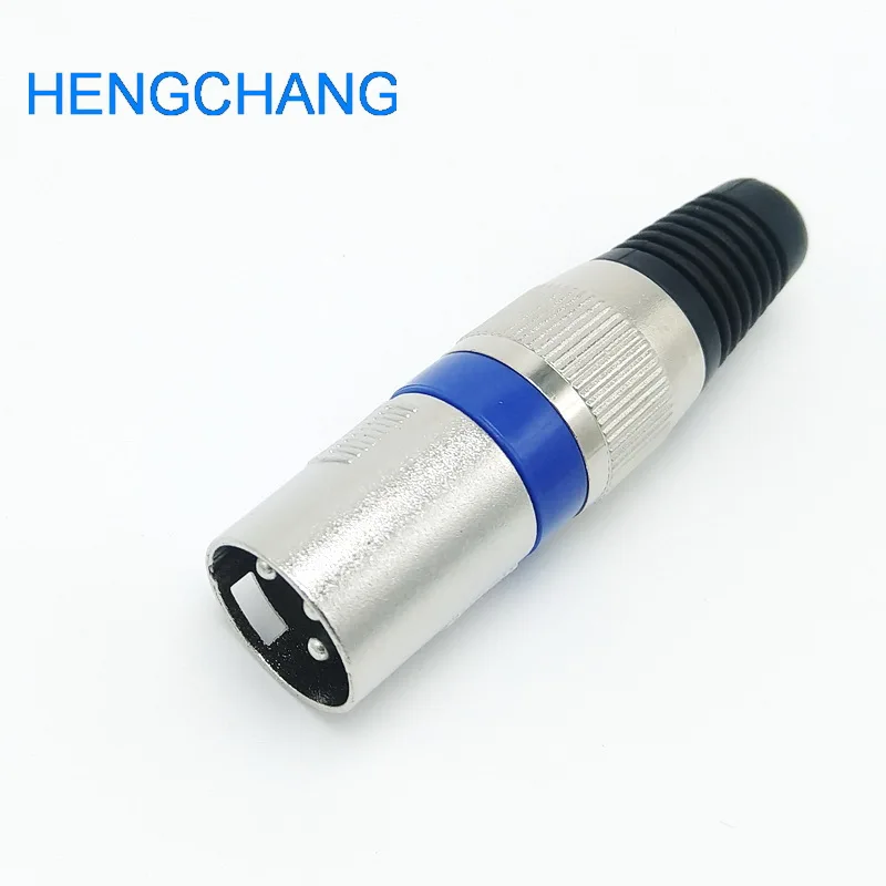 3Pin Metal XLR Male Connector Microphone Connector MIC Plug For 6.5mm Cable Blue Color 1Pcs