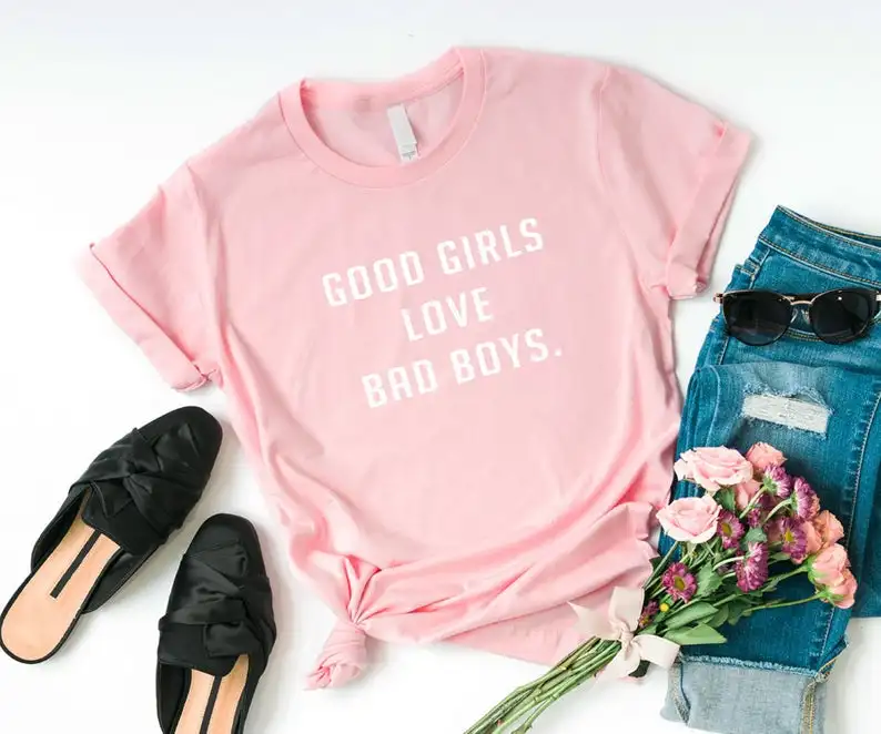 Skuggnas New Arrival Good Girls love bad boys Funny T-Shirts For Women Shirt Graphic Tees For Teens Girlfriend Gift Women Tees