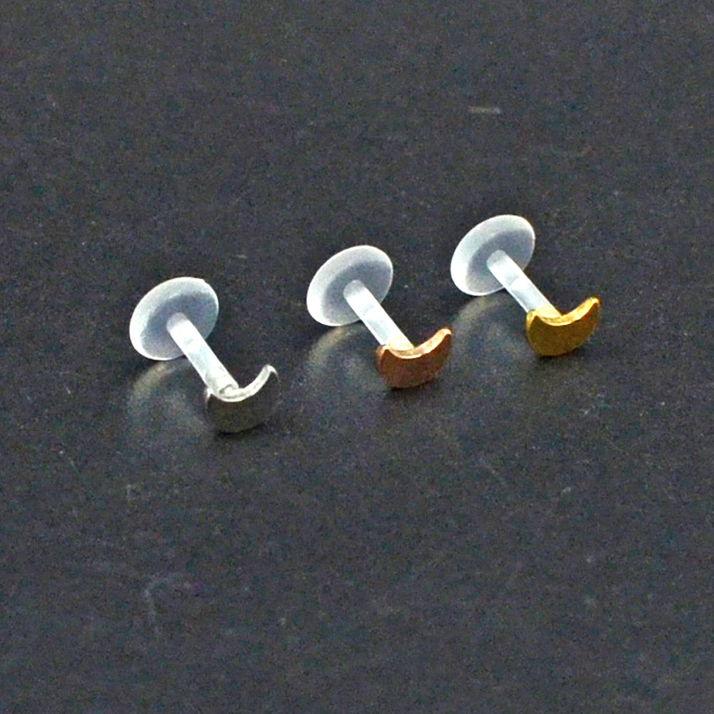 1Pc Bioplast Flexible Push-in Monore Labret Lip Stud with Press Fit GemSun Moon 16G Ear Cartilage Tragus Piercing Body Jewelry