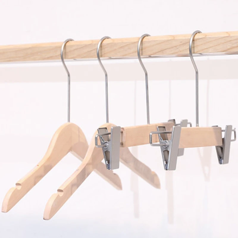 10 pcs/lot Solid Wood Clothes Hangers for Kids Children's Wooden Pants Hanger Anti-skid Shoulder Seamless Coat Hanging No Paint