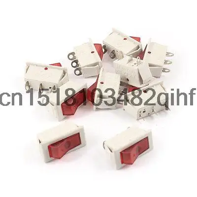 AC 250V 6A 3 Pins SPST Red Light Snap in Boat Rocker Switch 10 Pcs