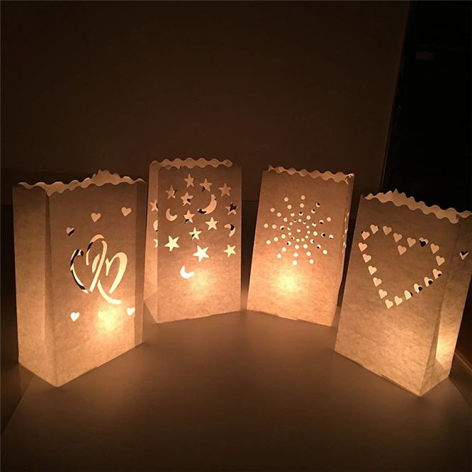 

100 pcs/lot Romantic Candle Lantern Stars Tea light Holder Paper Lantern Candle Bag Festive Party Supplies Wedding Decoration