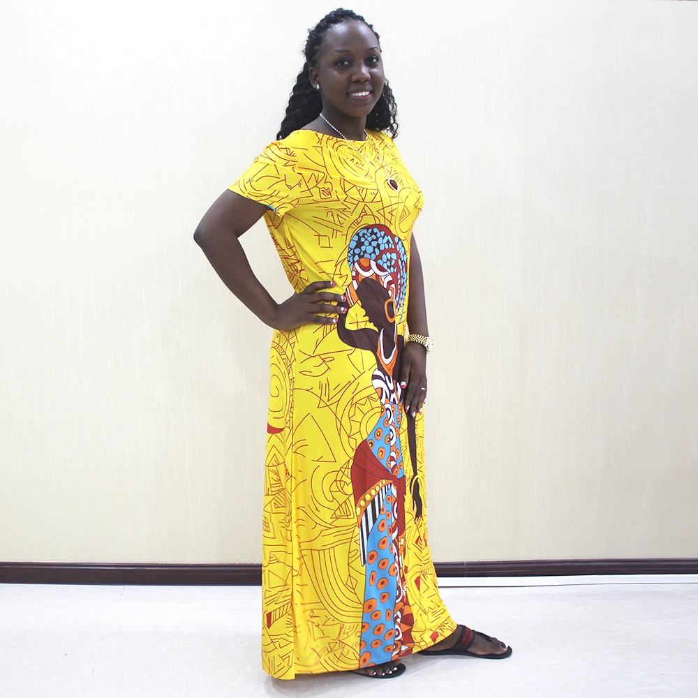 Africano vestidos para mulher 2019 novo amarelo africano casual manga curta vestido longo