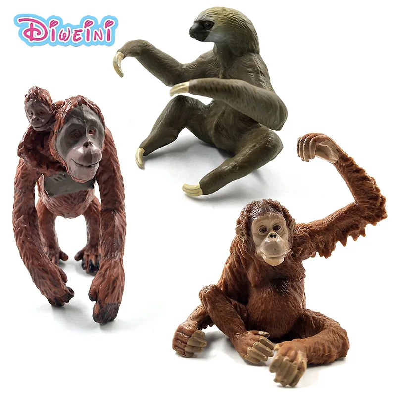 Sloth Orangutan Chimpanzee Gorilla Gibbon Monkey Animal Model Action Figure Plastic Decoration Educational Toy Gift For Kids