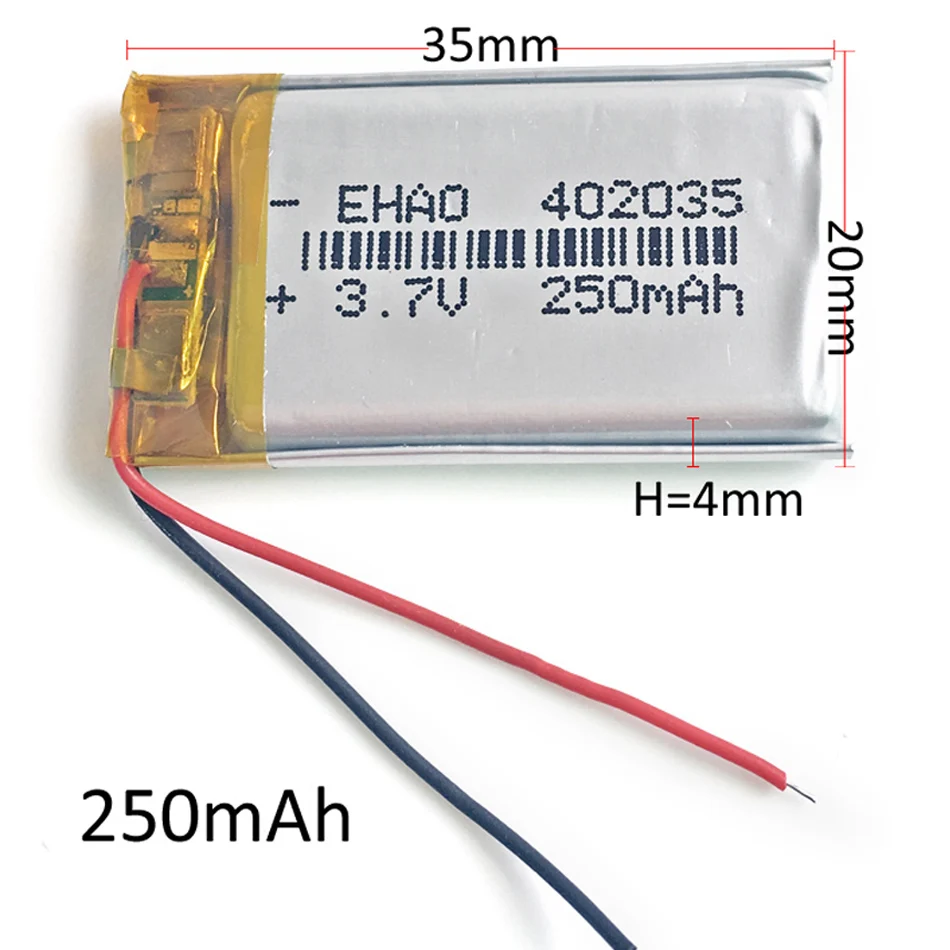 10 PCS 3.7V 250mAh Lithium Polymer Lipo Rechargeable Battery 402035 For Mp3 Bluetooth Smart Watch Headphone LED Light Recorder