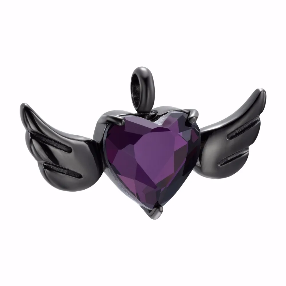 

Black and Purple Angel Heart Stainless Steel Cremation Necklace Memorial Jewelry for Mom Grandma