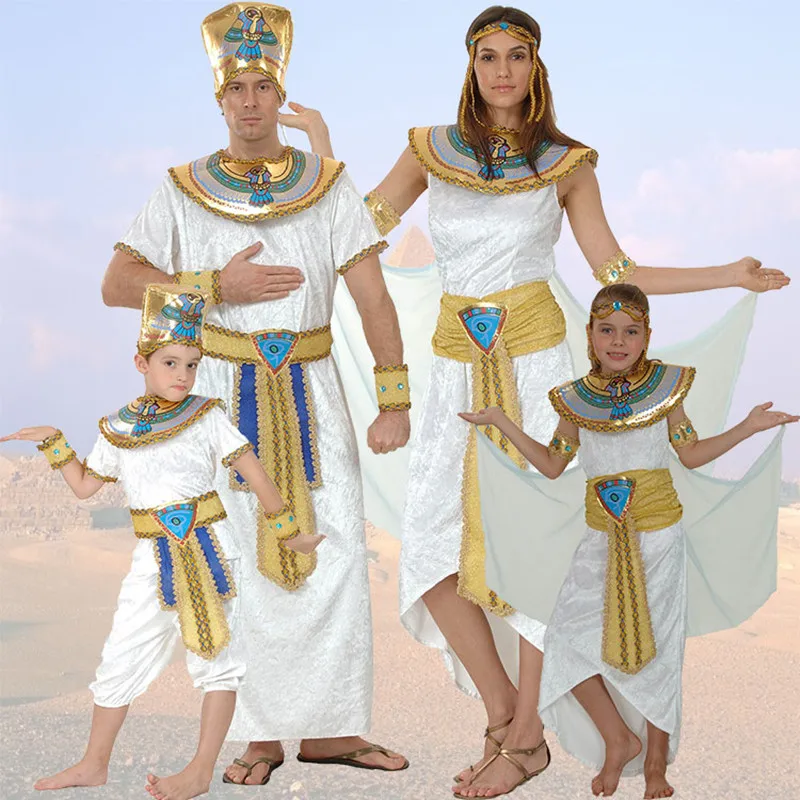 

Egypt Queen Cosplay Costumes Princess Royal Golden Women Men Costume Masquerade Theme Party Christmas Halloween Kids Costumes