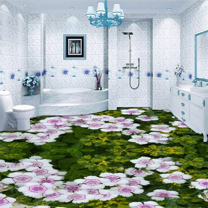 

wellyu Custom Flooring Decorations Draw 3D Flower Plant Flower Grass 3D Self-adhesive flooring three-dimensional painting mural