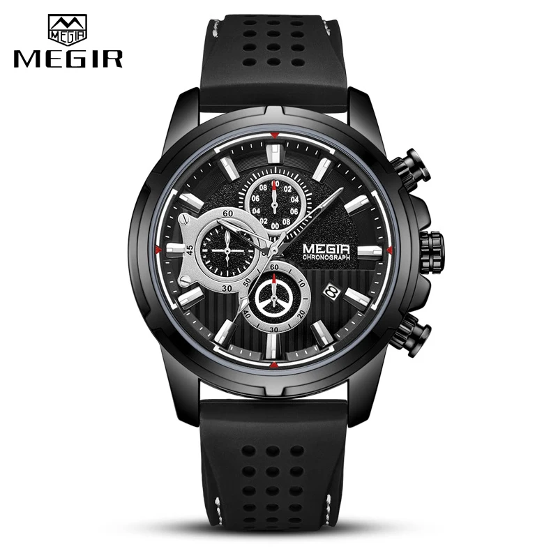 MEGIR Fashion Sport Men Watch Luxury Brand Waterproof Quartz Silicone Chronograph Mens Watches Military Clock Relogio Masculino