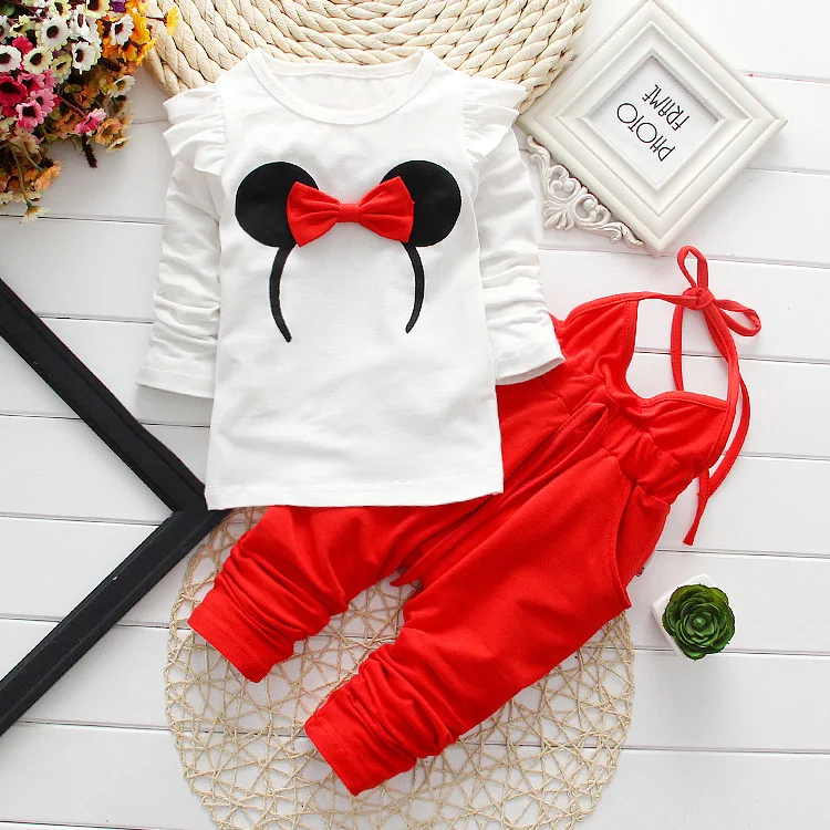 

Baby Girl Clothes 2018 spring Cartoon T-shirts Tops+Overalls 2PCS baby clothing set Outfits Kids Bebes Jogging Suits Tracksuits