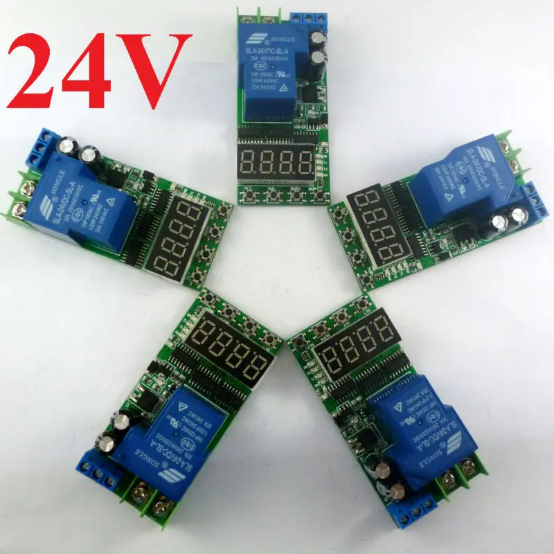 5PCS 30A 24V IO23C01_24V*5 0.1S-270 hour Super long time Delay Relay LED Digital Tube Timer Switch Module