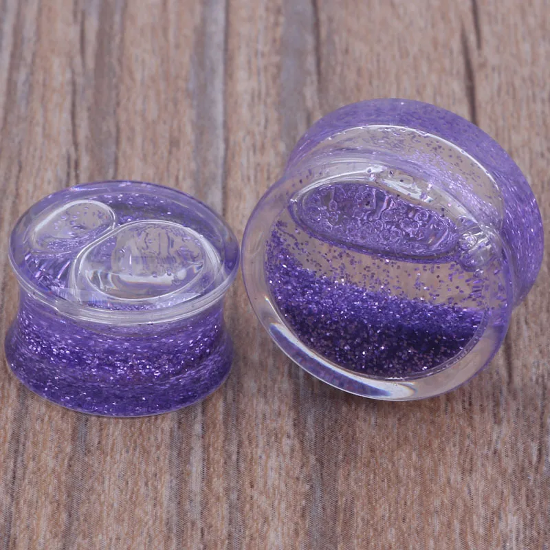 Imagem -03 - Plugues Acrílicos Transparentes 60 Unidades Mistura de 616 mm Joias Corporais Líquido Roxo Glitter Ouvido Túnel de Lóbulo Brinco