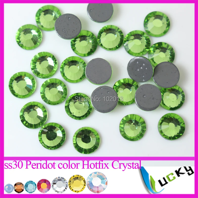 Promotion 2038! SS30 288pcs/Bag Peridot color Crystal DMC HotFix FlatBack Rhinestones trim strass,DIY iron heat glass stones