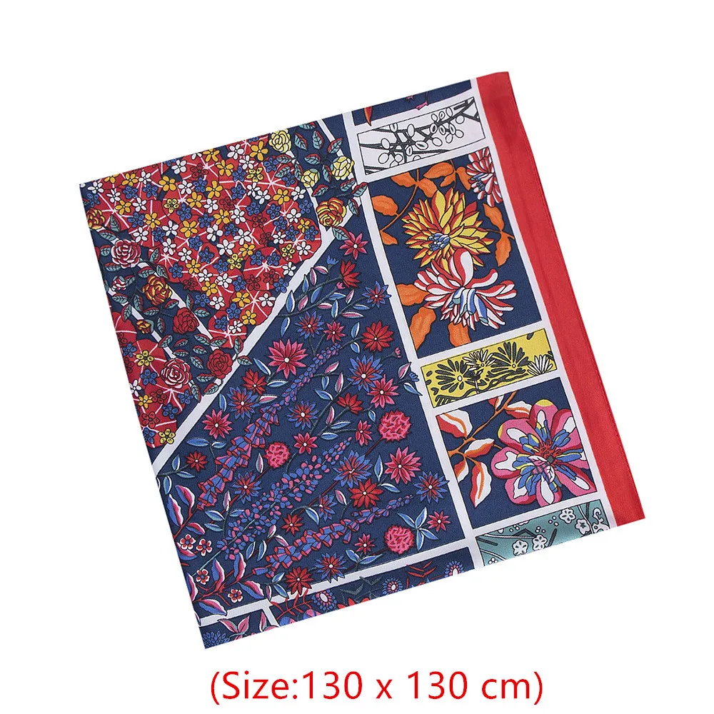 130cm Bohemian Square Scarf All Flowers Bloom Together Luxury Brand 100% Twill Silk Scarf Woman Kerchief Shawl Scarves For Lady