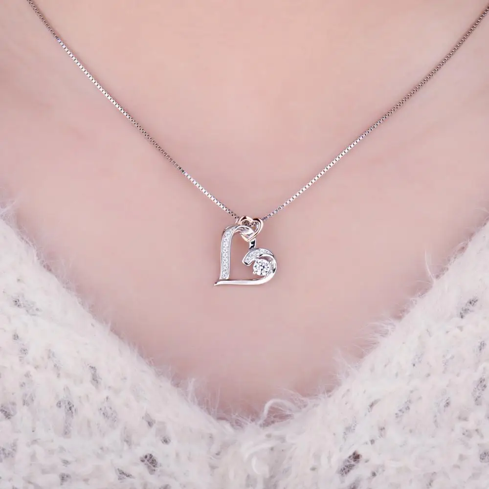 Jewelry Palace Heart Love Rose Gold 925 Sterling Silver Simulated Diamond Pendant Necklace for Women Fashion Jewelry No Chain