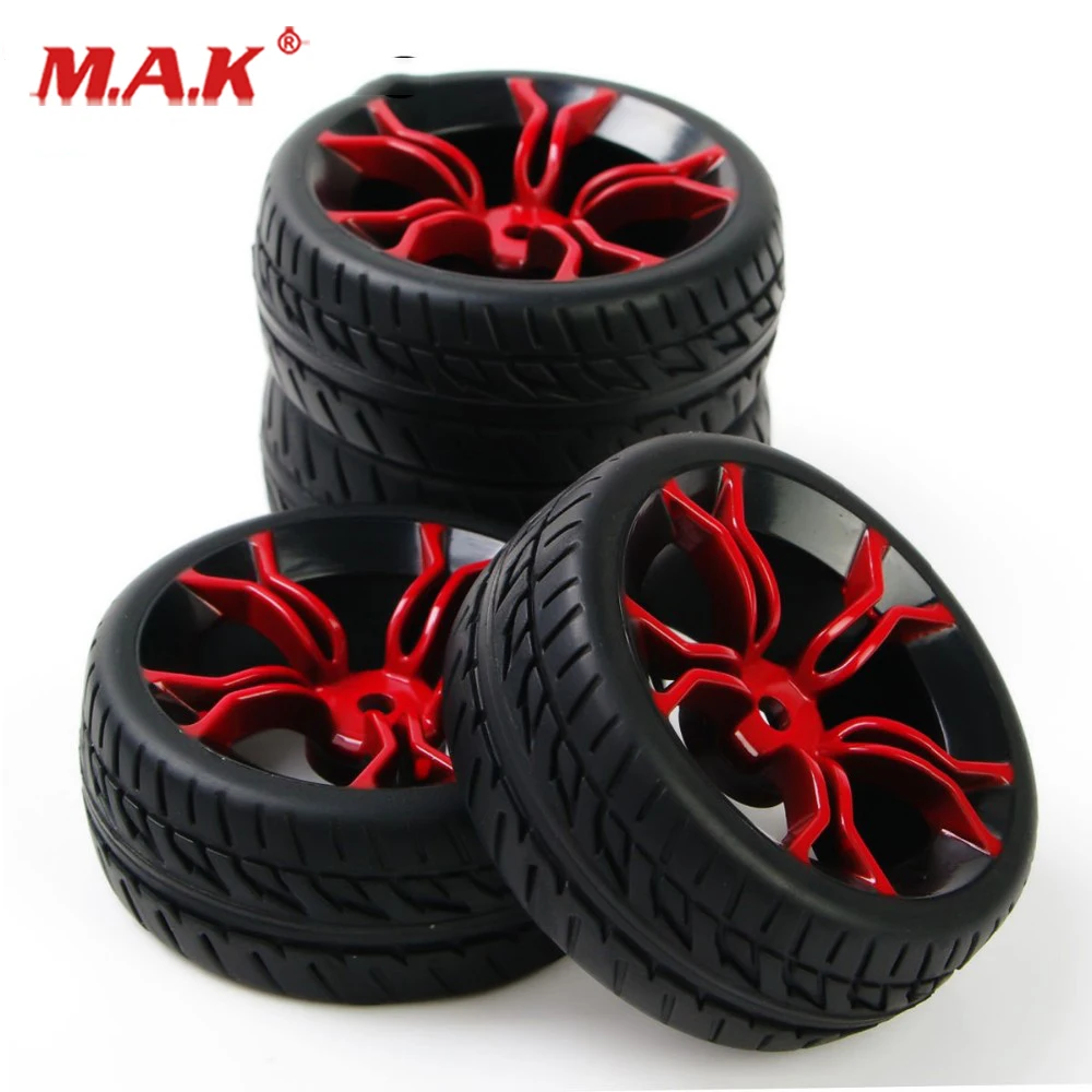 4Pcs/Set 1:10 Scale Flat Racing Tires and Wheel Rims with 12mm Hex fit HSP HPI On Road Car Model Toys Accessory