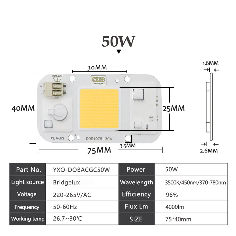 Led水族館ランプcob,ac 110v 220v,nm-840nm,50w,フルスペクトル,白い水生植物,草,水,珊瑚の成長