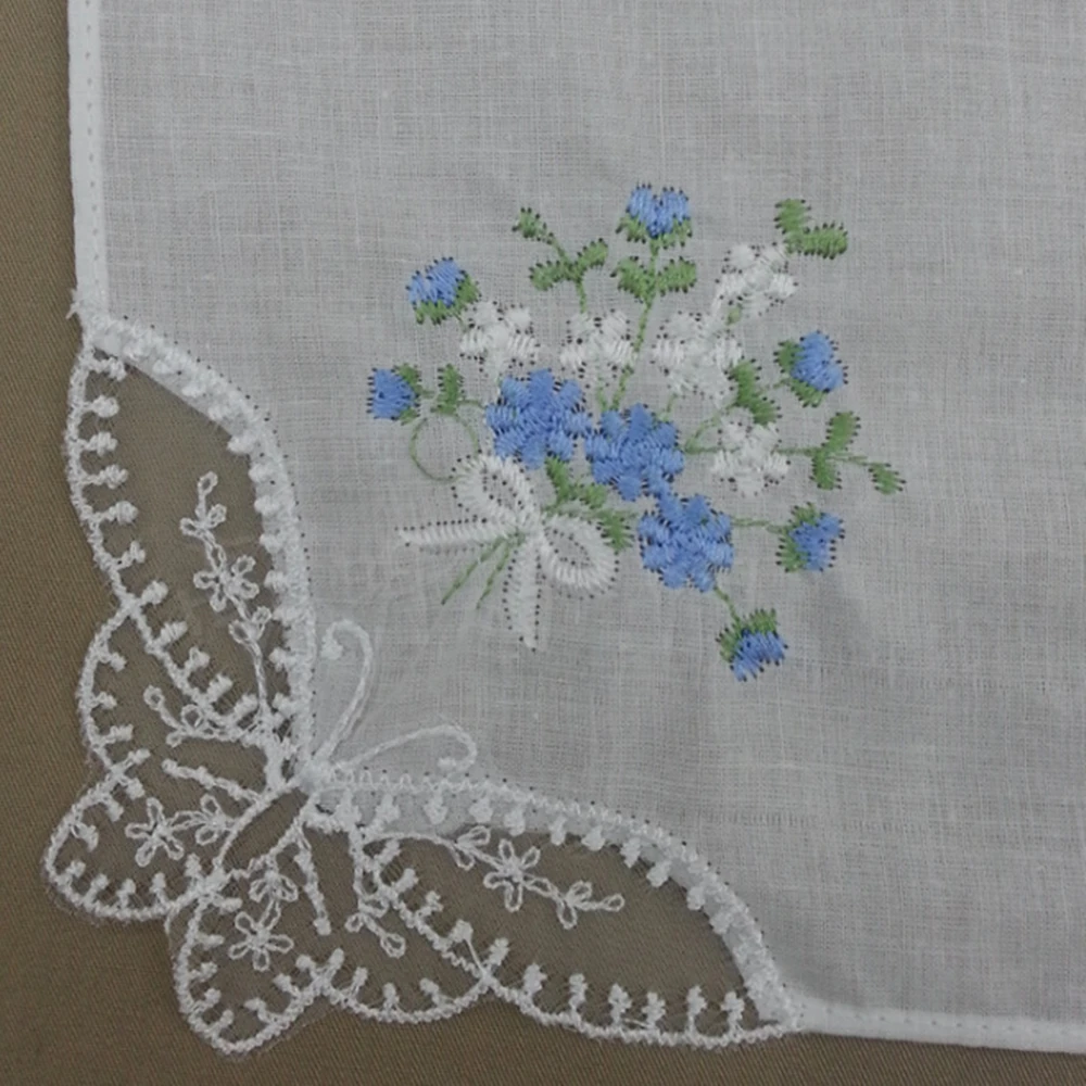 2Pcs/lot Embroidered handkerchief cotton white cotton embroidery lace single side edge handkerchief cotton handkerchief fabric