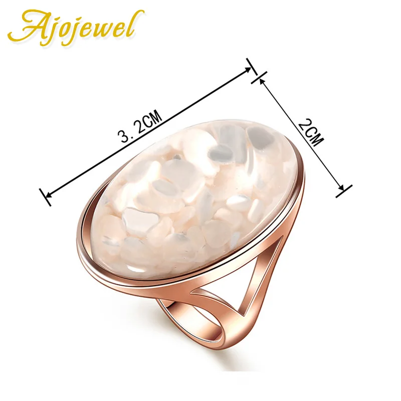 Ajojewel White Shell Single Stone Ring New Luxury Big Rings Golden Finger Jewelry Anillo