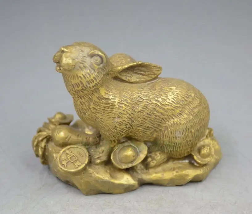 

Collection brass Bronze Wealth Money Bag Yuanbao Rabbit Hare Coney Animal Statue