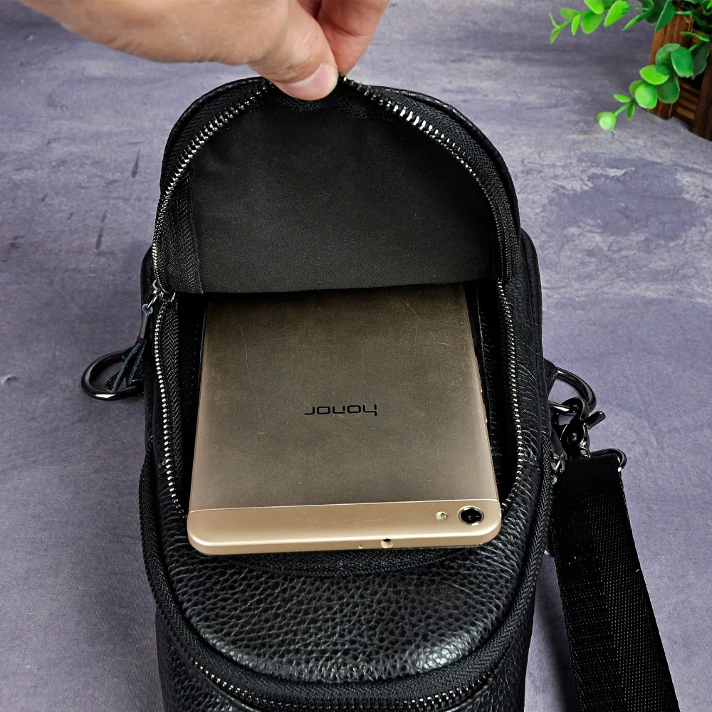 Men Real Leather Casual Chest Bag Sling Bag Design One Shoulder Bag Fashion Crossbody Bag Daypack For Male 8011
