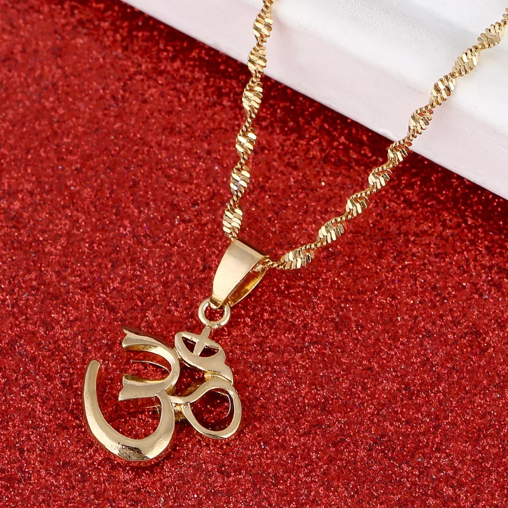 India Yoga Necklace Pendant Men OHM Hindu Buddhist AUM OM Hinduism Outdoor Sport Gold Color Metal Chain Jewelry