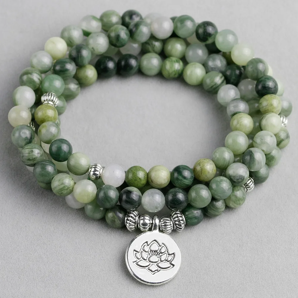 Women\'s Natural Green straw hat Onyx Bracelet 108 Mala Bracelet Buddha Pendant Chakra 6MM Beaded Necklace Yoga Prayer Bracelets