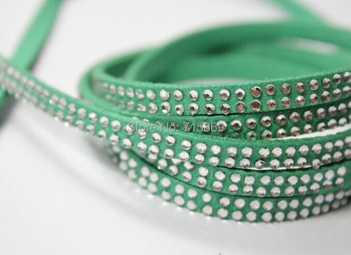 

Free Ship 5 x1.5mm 100 Meters emerald Flat Faux Suede Leather Lace Cord Pave Siver Rivet Clear Stone