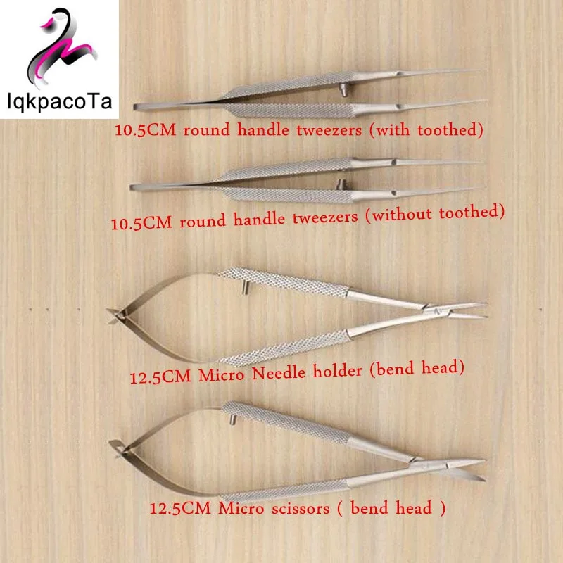 4pcs/set ophthalmic microsurgical instruments 12.5cm scissors+Needle holders +tweezers stainless steel surgical tool