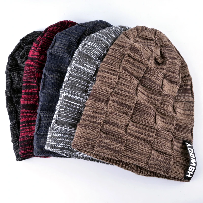 Conjunto de cachecol de inverno de lã, gorros masculinos de malha, gorro de hip hop, bonés turbante, chapéus quentes grossos para mulheres