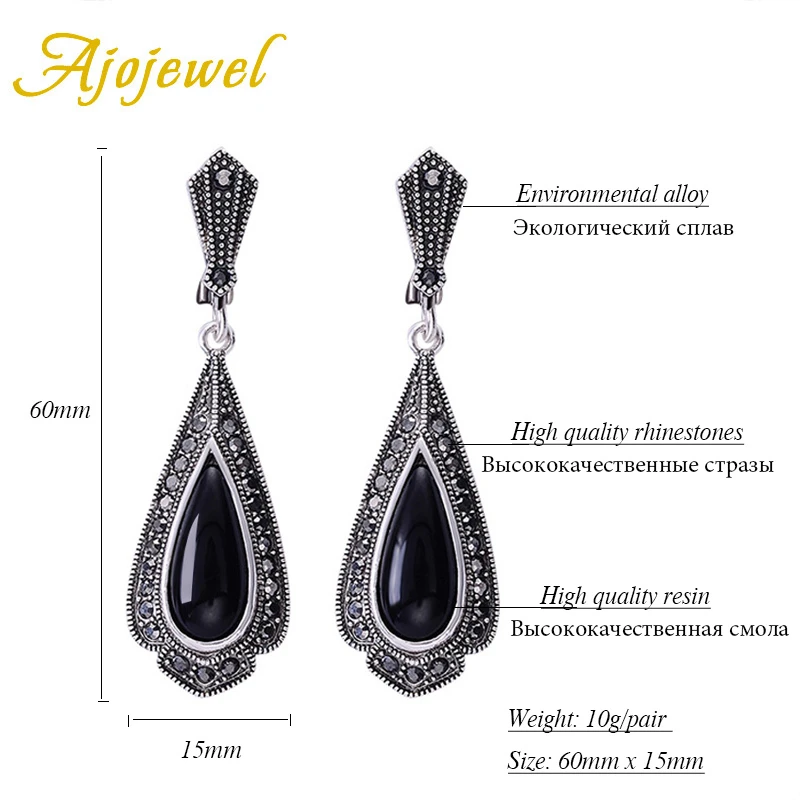 Ajojewel Vintage Oorbellen Luxury Long Water Drop Earrings Black Stone orecchini donna