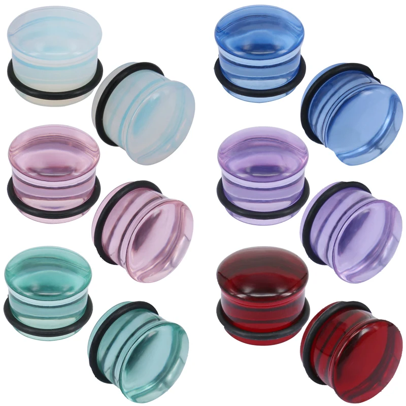 ZS 2PCS 5-16MM Szklany ekspander do uszu 6 kolorowych zatyczek do uszu Tunele Mierniki Ekspander Biżuteria do przekłuwania ciała dla kobiet Mężczyźni Zatyczki do uszu