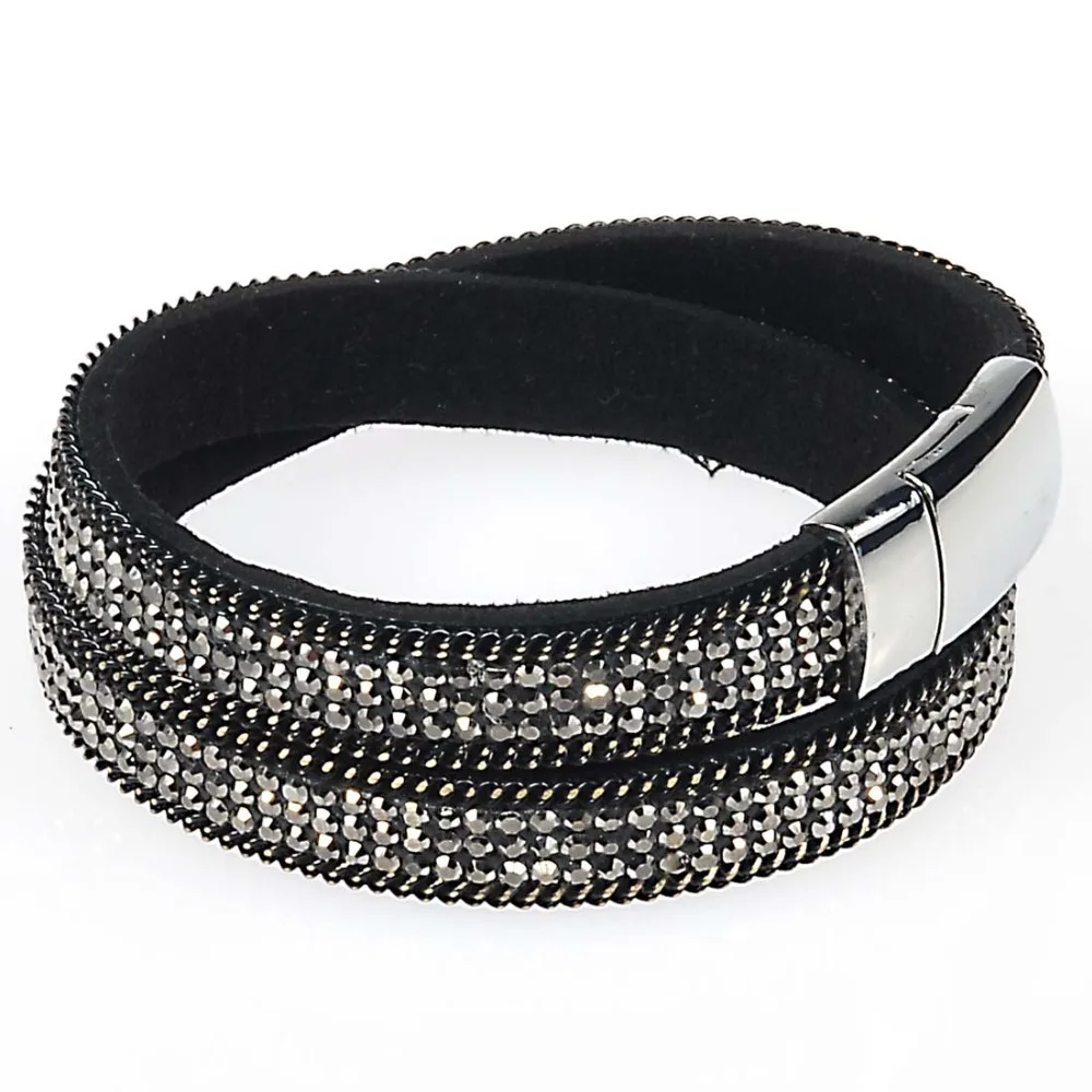 Miasol Rhinestone Crystal Bling Double Wrap Bracelets Suede Leather Wrap Magnetic Bracelet Wrist Strap Crystal Chokers For Women