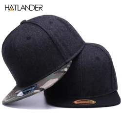 HATLANDER 고품질 양모 스냅백 모자, 일반 위장 야구 모자, 겨울 모자, 플랫 브림, 빈 힙합 모자