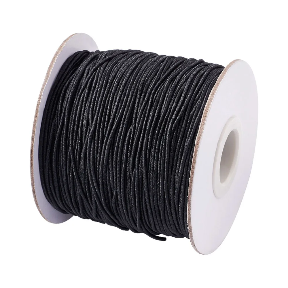 Pandahall 2 Roll/Lot Round Elastic Cords 1mm 1.2mm 1.5mm 2mm 3mm Black White with Autside and Rubber Inside