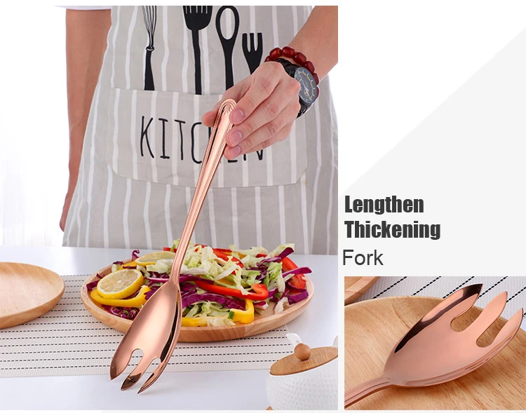 Big Salad Spoon Fork Set Stainless Steel Kitchen Food Server Pasta Utensils Public Gold Tableware Using Buffet Restaurant Tools